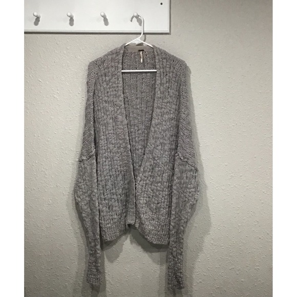 Free People Fun Times Chunky Knit Cardigan Gray Size M Cozy Sweater Boho Slouchy - Picture 5 of 12